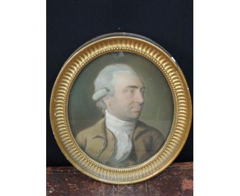 A pastel sketch, oval, portrait study of an 18th century gentleman