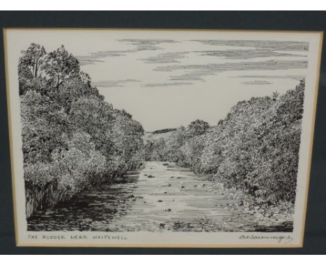 A pen and ink sketch, Alfred Wainwright, The Hodder Near Whitewell, signed - for a Bowland sketchbood