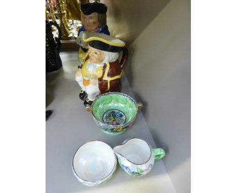 A Carltonware Toby jug, another similar and a selection of Maling in green floral pattern