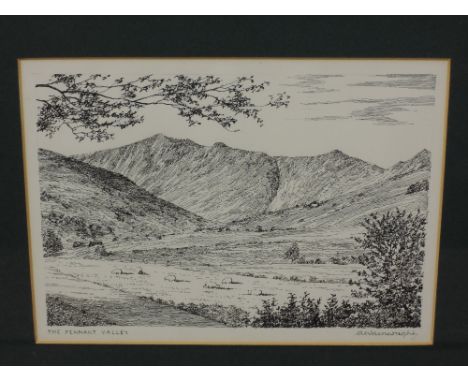 A pen and ink sketch, Alfred Wainwright, The Pennant Valley, signed from Welsh Mountain Drawings