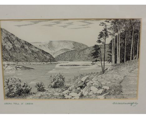 A pen and ink sketch, Alfred Wainwright, Creag Tull A Choin, signed from Scottish Mountain Drawings