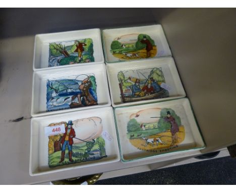 A series of six plichta dishes of pictorial hunting and fishing interest
