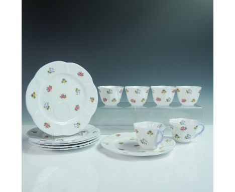 A charming Shelley fine bone china tea set featuring the delicate "Rose, Pansy, Forget-Me-Not" pattern, design number 13424. 