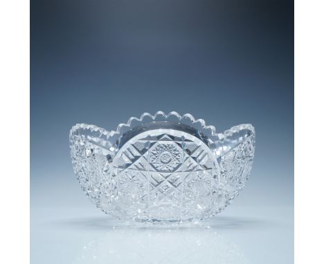 A stunning American Brilliant Period cut glass bowl featuring an intricate geometric pattern of deeply cut hobstars, crosshat