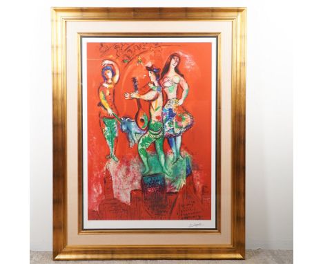 Marc Chagall's vivid color offset lithograph poster was originally created in 1966 for the Metropolitan Opera's production of