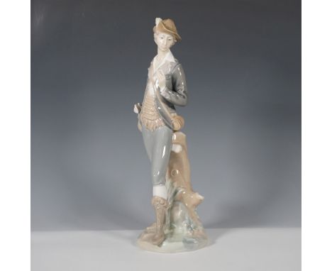 This Lladro porcelain figurine, titled "Country Man 4664," presents a finely detailed young man dressed in 18th-century attir