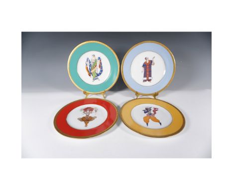 A distinguished set of four Faberge porcelain plates from the Ballet Russes collection, crafted in Limoges, France. These dec
