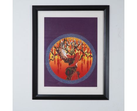 A striking limited edition serigraph on paper by the renowned Art Deco master Erte, entitled Heat. This vibrant composition s