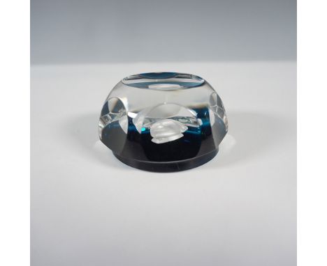 A Baccarat sulphide paperweight featuring a finely detailed cameo of Woodrow Wilson, encased in clear crystal with a deep blu