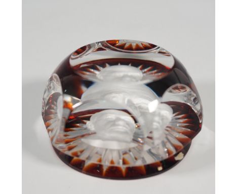 This Baccarat sulphide paperweight showcases a finely detailed cameo of Adlai Stevenson, encased in clear crystal with a tran