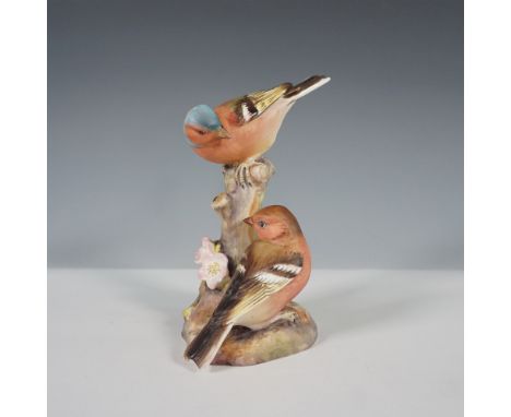 Exquisite Royal Worcester bone china figurine featuring a pair of chaffinches perched on a delicately detailed tree stump ado