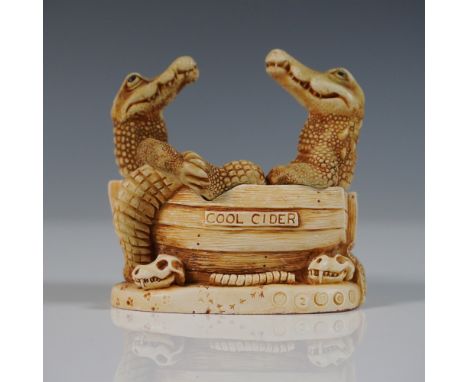 This collectible Harmony Kingdom Treasure Jest box figurine, titled Croc Pot, was released in 1997. The intricately crafted r