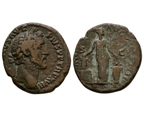 153-154 AD. Rome mint. Obv: ANTONINVS AVG PIVS P P TR P XVII legend with laureate head right. Rev: ANNONA AVG COS IIII legend