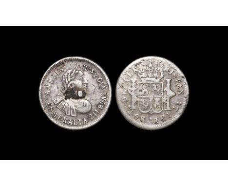 Early 19th century AD.A button modelled on an Argentinian silver coin with the addition of a silver strap and lug soldered to