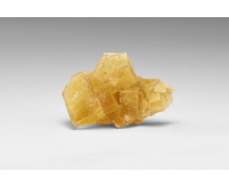 A cluster of yellow fluorite cubes from Cumbria, with collection number 135 on the reserve; in old white card tray. See Bonew