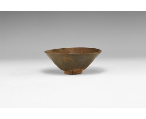 Southern Song Dynasty, 1127-1279 AD.A conical ceramic bowl with basal ring, brown 'hare's fur' glaze. 187 grams, 12.5cm (5").