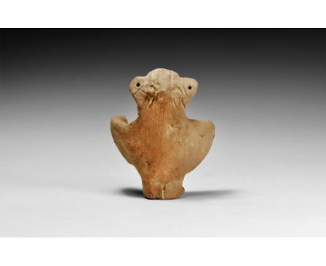 Neolithic, 5th-4th millennium BC.   A ceramic vessel with large head to one side of the rim with pinched nose, lentoid eyes a