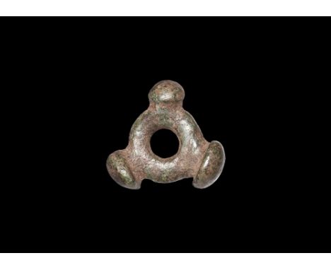 4th-1st century BC.A bronze ring with three projecting lobes. 14 grams, 27mm (1").  Fine condition.Property of a London, UK c