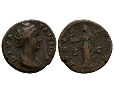 After 141 AD. Rome mint. Obv: DIVA FAVSTINA legend with draped bust right. Rev: AVGVSTA legend around with S-C across fields 