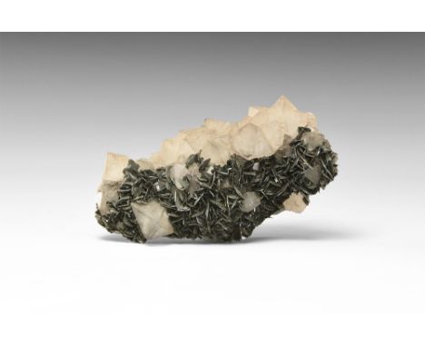 A classic Cumbrian specimen of fine specular haematite and quartz crystals, in white card tray with Gregory, Bottley and Lloy