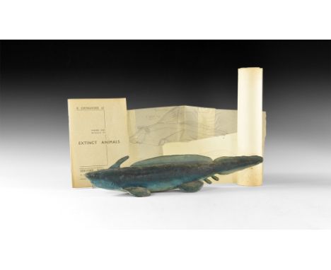 Circa 1930.A painted plaster model of Pleuracanthus, an extinct shark species; three preparatory sketches, one on tracing pap