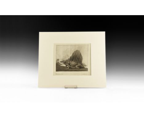 Circa 1930.A monochrome watercolour painting signed by Vernon Edwards depicting a Dimetrodon gigas in a natural environment; 