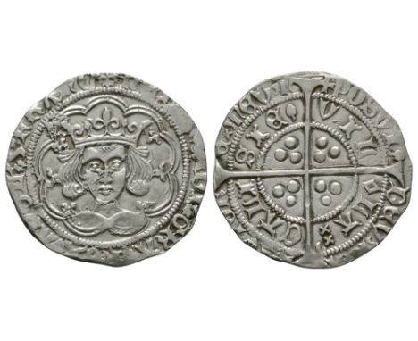1427-1435 AD. First reign. Obv: facing bust with HENRIC DI GRA REX ANGL Z FRANC legend with 'cross IIIa' initial mark with ma