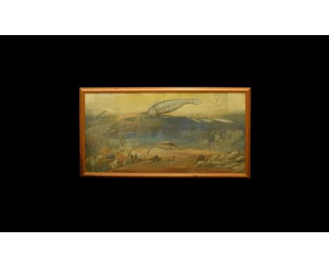 Circa 1930.   A large framed and glazed pastel on board painting signed by Vernon Edwards depicting a Silurian marine scene w