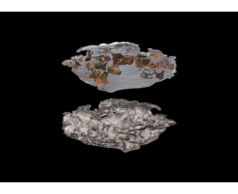 Discovered 1967.A polished section slice of the meteorite, the single cut surface showing the distinctive crystallisation and