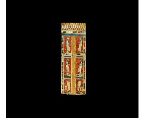 Ptolemaic Period, 332-30 BC.   A cartonnage panel painted with a standing mummiform figure of one of the Four Sons of Horus: 