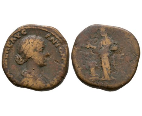 161-162 AD. Rome mint. Obv: LVCILLAE AVG ANTONINI AVG F legend with draped bust left. Rev: PIETAS legend around with SC to fi