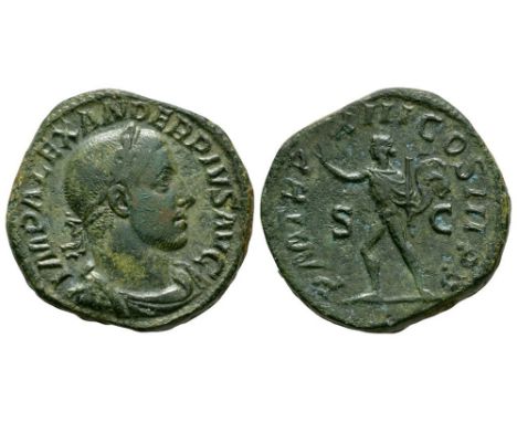 234 AD. Rome mint. Obv: IMP ALEXANDER PIVS AVG legend with laureate and draped bust right. Rev: P M TR P XIII COS III P P leg