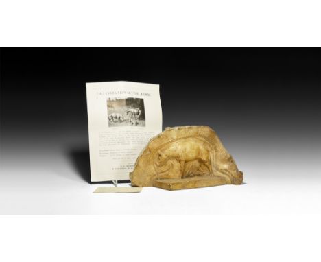 Circa 1930.   A surface-treated plaster master model of Mesohippus on a rectangular base with locating lug and raised channel