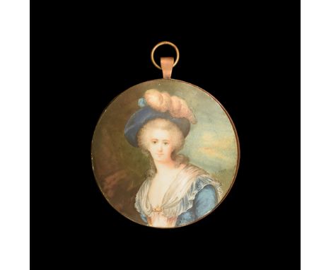 19th century AD.A portrait miniature of Marie Antoinette on ivory, by E. Prady, with card backing, mounted in a brass frame. 