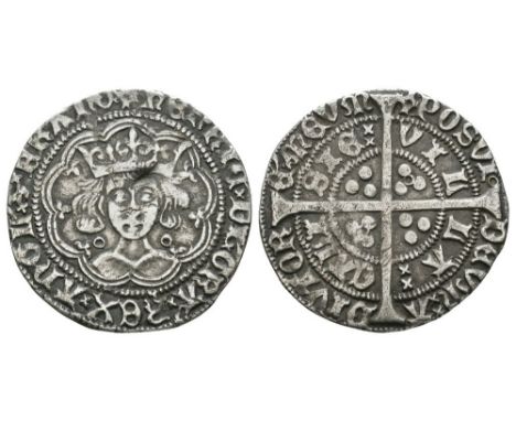 1422-1430 AD. Obv: facing bust with annulets at neck within tressure with +HENRIC DI GRA REX ANGL Z FRANC legend. Rev: long c