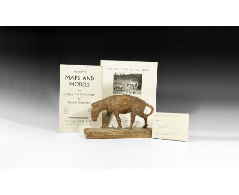Circa 1930.   A surface-treated plaster master model of Merychippus on a rectangular base with texturing and incised notation