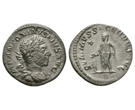 218-222 AD. Rome mint. Obv: IMP ANTONINVS PIVS AVG legend with laureate, draped bust right. Rev: SVMMVS SACERDOS AVG legend w