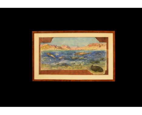 Circa 1930.A framed and glazed watercolour painting (unsigned) by Vernon Edwards depicting a Devonian marine scene with fish,