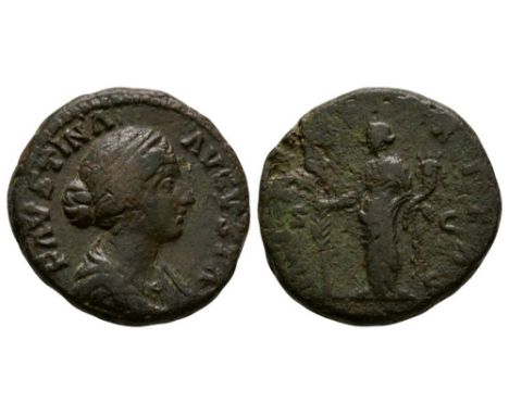 161-176 AD. Rome mint. Obv: FAVSTINA AVGVSTA legend with pearl-diademed, draped bust right. Rev: HILARITAS legend around with