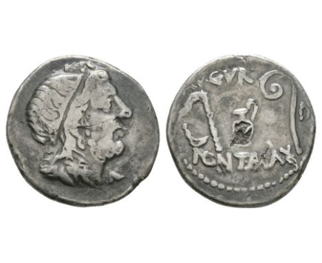 Circa 46 BC. Rome mint. Obv: imitating DICT ITER COS ITER legend with head of Ceres right, wreathed with corn, but showing th