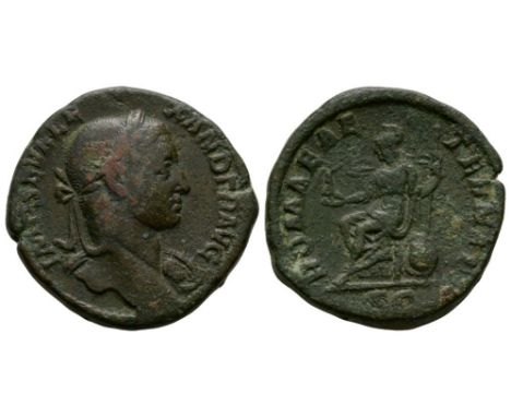 222-231 AD. Rome mint. Obv: IMP SEV ALEXANDER AVG legend with laureate head right, slight drapery on left shoulder. Rev: ROMA