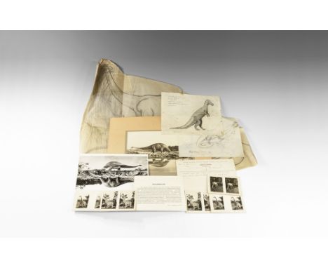 1925.   A mixed group of photographs and documents relating to Vernon Edwards's work on the Diplodocus model comprising: a mo