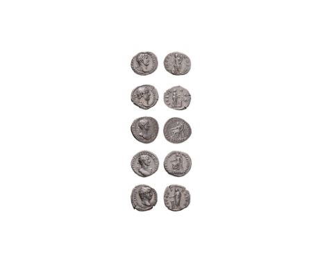 117-138 AD. Group comprising: Genius standing left by altar, holding patera and cornucopia; Salus standing right, feeding ser