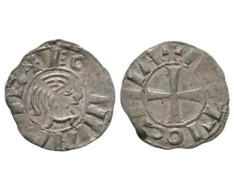 1149-1163 AD. Minority period, regencies of Constance and Renaud de Chatillon, Class B. Obv: profile bust right with +BOANIID