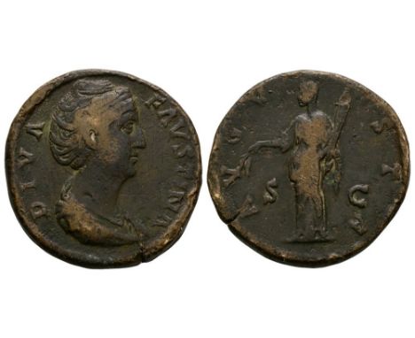 After 141 AD. Rome mint. Obv: DIVA FAVSTINA legend with draped bust right. Rev: AVGVSTA legend around with S-C across fields 