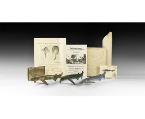 Circa 1930.   A mixed group comprising: three Denacanthus plaster models, two with fins lowered, in blue and green painted fi