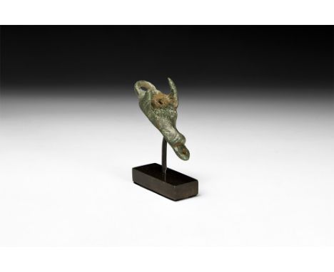 1st century BC-1st century AD.A cast bronze bull's head bucket mount, piriform in plan with scooped edges to the snout, ring-