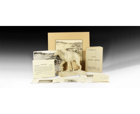 Circa 1930.A plaster model of Moropus on a textured rectangular base with supporting strut beneath the body and foreleg; a mo