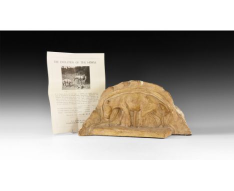 Circa 1930.   A surface-treated plaster master model of Merychippus on a rectangular base with locating lug and raised channe