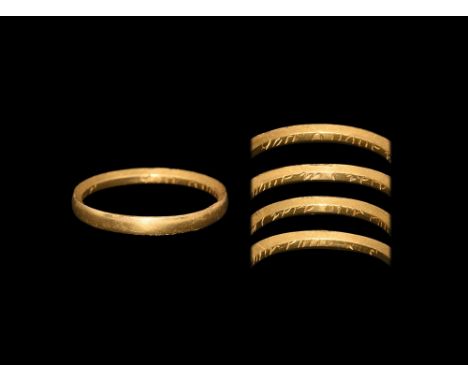 18th century AD.A narrow trapezoidal-section hoop with slightly curved outer face; inscription to the inner face in italic sc